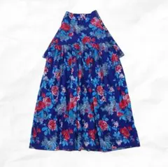 華やか✨新品✨ネイビーブルー✨花柄ギャザーワンピース●大きいサイズ