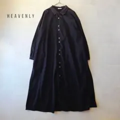 美品✨ ヘヴンリー ゆったり リネンシャツワンピース 黒 リネン100％