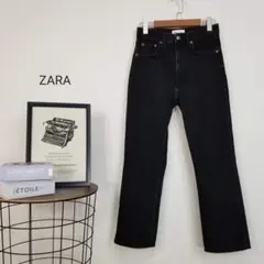 高感度ZARAユーズド加工ハイウエストストレートデニムパンツEUR34黒