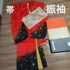 振り袖　個性的　赤　金　黒　ラメ　帯付き　成人式