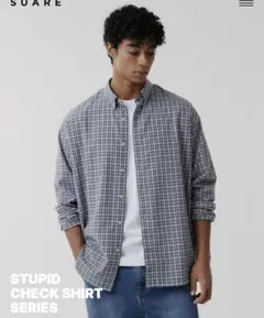 SUARE 青と白のチェック 長袖シャツL男女兼用