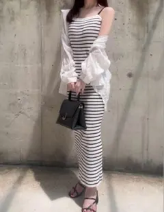 ボーダー柄ニットキャミワンピース