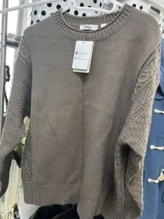 モカ　ケーブルニット 長袖セーター