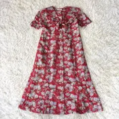 LIBERTY 花柄　ロングワンピース　ヴィンテージ　レースアップ