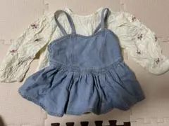 petit main デニムキャミソール　花柄刺繍ブラウス　90センチ