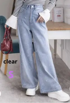 【clear】パールワイドデニムパンツ　Sのサムネイル