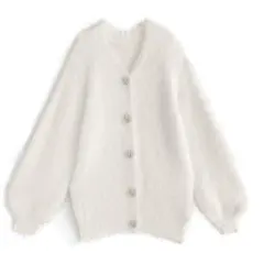 ビジューボタンフェザーニットカーディガン　アイボリー[kz278] GRL
