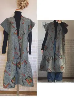 ☆着物/羽織リメイク ハンドメイド ゆったりアウター/ジレ☆