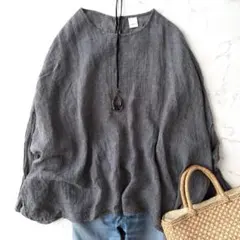新品未使用】かぐれ シアーリネンワイドプルオーバー linen100% BK
