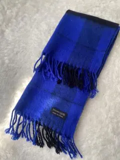 青色 チェック柄 マフラー アクリル100%