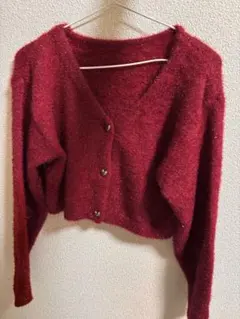 GRL ラメ入りシャギーニットカーディガン レッド