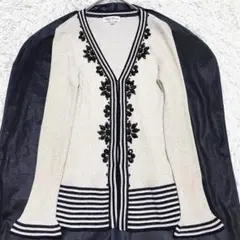 【美品✨】スーパービューティー ラメ混 カーディガン ビーズ刺繍 ビジュー 40