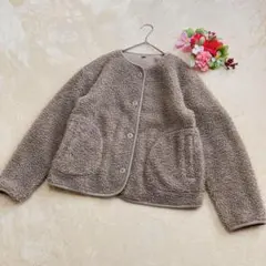 【UNIQLOユニクロ】ボアフリースクルーネックカーディガン長袖 ベージュ M