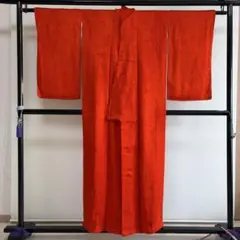 ■E5921■アンティーク■正絹■ロング丈　赤錦紗　袷　長襦袢■丈151　裄63