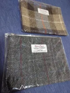 新品未使用Harris Tweed チェック柄ポーチ 2点セット