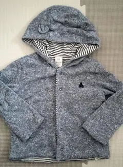 【BABYGAP】フード付きトレーナー 12-18ヶ月 グレー ブルーボーダー