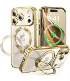 iPhone 17 Pro ケース MagSafe対応 スタンド付 ゴールド