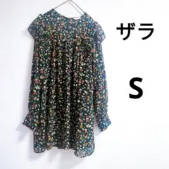 ザラ レディース チュニック トップス ブラウス S 花柄 長袖 フリル