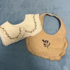 ミモザ　花　刺繍　スタイ　つけ襟