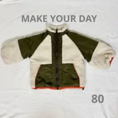 【美品】ボアナイロン切替ジャケット オリーブグリーン フリースアウター 80