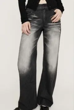 SLY JEANS フレアパンツ ブラック/グレー