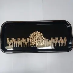お盆　樹々柄　黒　ゴールド　食器