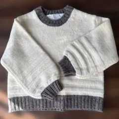 アイボリー・グレー ストライプ ニットセーター