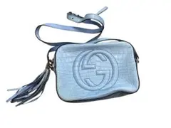GUCCI ライトブルー ショルダーバッグ　クロコ型押し　希少ヴィンテージ