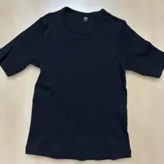UNIQLO リブクルーネックTシャツ ブラック Mサイズのサムネイル