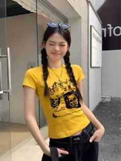グラフィックプリント 半袖Tシャツ イエロー