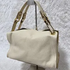 美品　イアンヌ　IANNE オリビア　白　レザー ハンドバッグ ゴールド金具