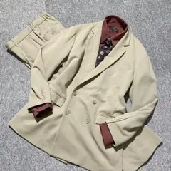 ダブルブレスト スーツ セットアップ コーデ ウエストゴム ベージュ ブラウン