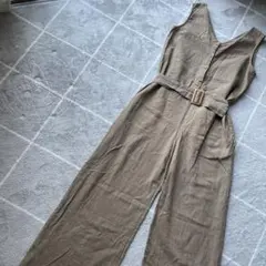 カーキ リネン風 オールインワン