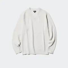 UNIQLO ワッフルVネックセーターホワイト Vネック ニットセーター M