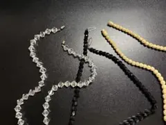 ビーズネックレス　黒　水晶風　その他 ３個セット