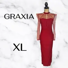 新品【graxia】 チュール切替マキシキャバドレス　透け感　オフショル　XL