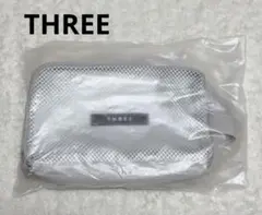 新品　THREE スリー　ワンマイル メッシュポーチ＆ハンドタオル GY グレー