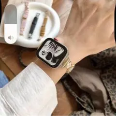 Apple Watch用 42\44\45\49レザーバンドモノグラムモチーフ黒