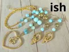 【A019】ishラリマーとハートネックレス＆ピアス