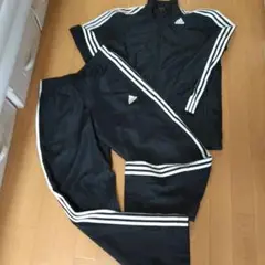 アディダスadidasウィンドブレーカー黒スリーライン上下　Ｌサイズ