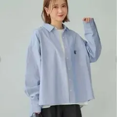 しまむら水色 ストライプ オーバーサイズ シャツ