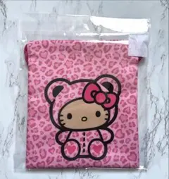 ★新品 ハローキティ 巾着 S ピンク ヒョウ柄 着ぐるみ アベイル ポーチ