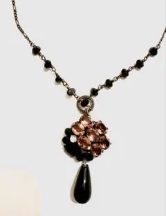 ヴィンテージネックレス スワロフスキー？ クリスタル ブラック ゴールド調