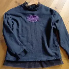 黒 メッシュ裾 長袖トレーナー