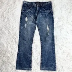 Y2K グランジ加工 ダメージデニム M ペイント クラッシュ デニムパンツ