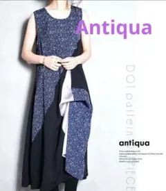 アンティカ Antiqua 柄切り替えノースリーブワンピース