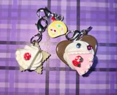 新品未使用☆スイーツデコチャームセット　ショートケーキロールケーキ　カニカン