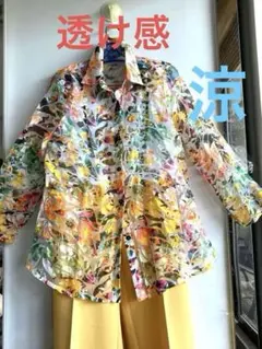 フォロー500円引 連休セール　豪華　美品　透け感　多色花柄 Aライン　羽織りのサムネイル