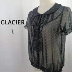 GLACIER　半袖　シアーブラウス　L　ブラック　ハートドット　透け感