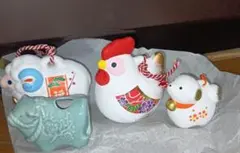 干支 置物 4点セット 十二支 縁起物 陶器 羊 鶏 犬 レトロ お正月